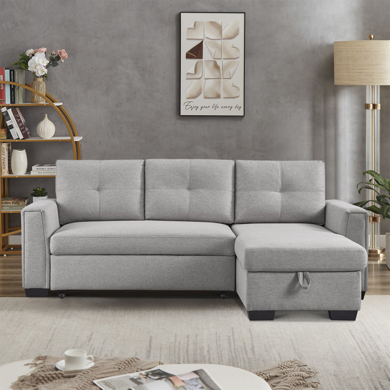 Canapé-lit modulaire convertible en tissu avec méridienne réversible de 92 po Apollo, Tissu gris pâle