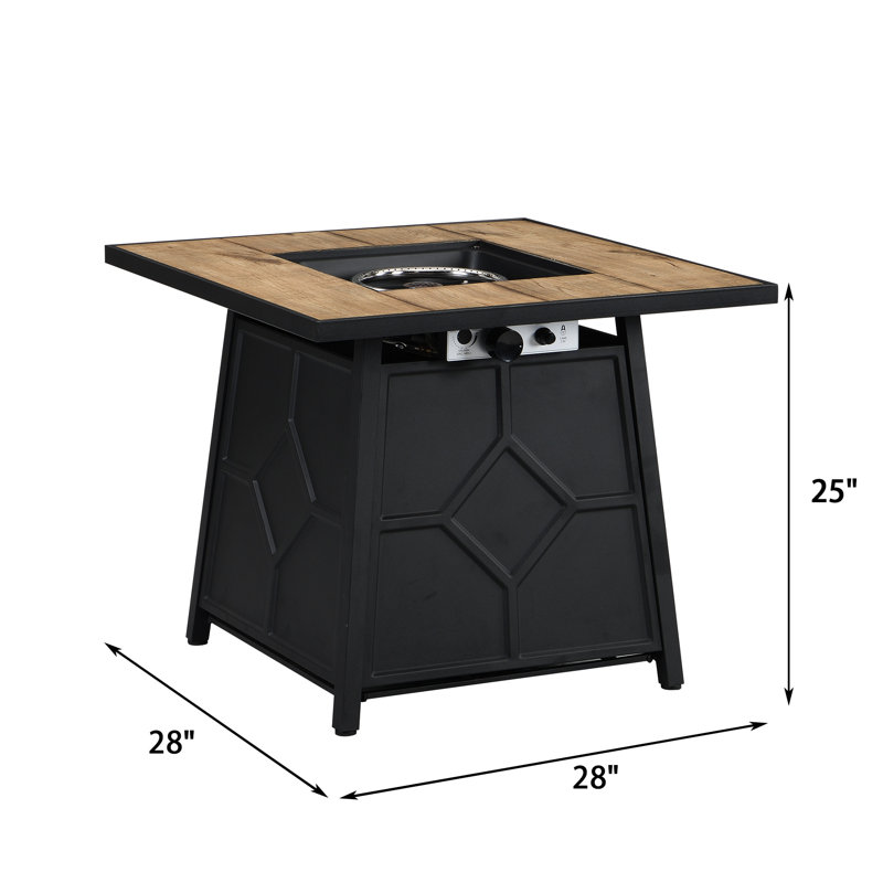28 - Inch Square Auto Ignition Propane Fire Pit Table 40,000 , Brown, + Iron, Metal Frame For Outdoor Square, Easy To Clean, Decor Item