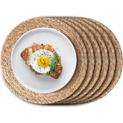 Ensemble de 6 napperons tissés à la main et rond, tapis de table en jacinthe d'eau naturelle, plaques de présentation tissées en rotin Boho pour le décor de la table à manger, style maison de campagne rustique, résistant à la chaleur et antidérap
