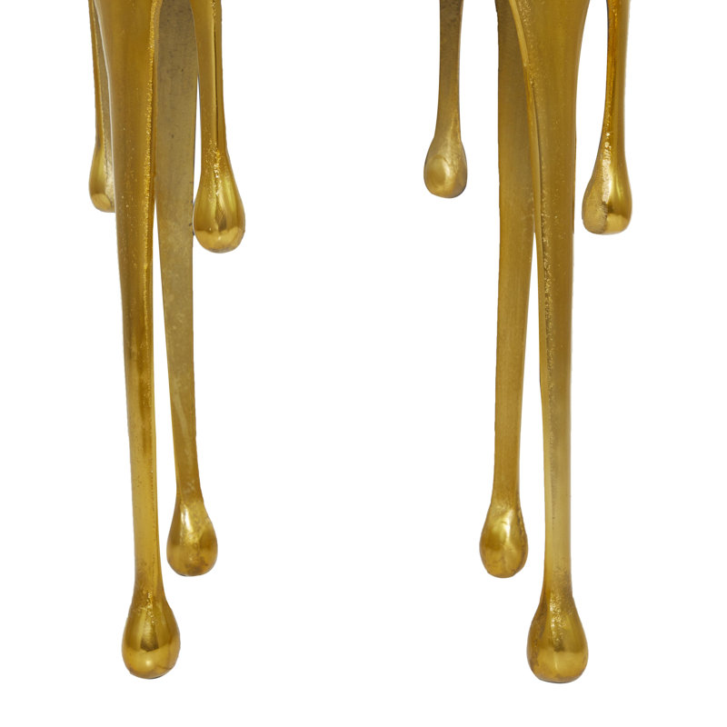 Aluminum Metal Melting Drip Side End Accent Table with Glass Tabletop, Gold