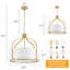 Lustre de style campagnard 5 lumières avec abat-jour en tissu blanc pour cuisine, salon, chambre à coucher, vestibule-132062665