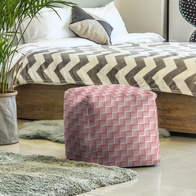 Repose-pieds cubique à rayures classic basketweave, Rouge / Mauve