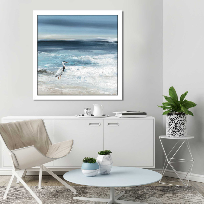 «Tidal Fishing I» par Carol Robinson - Peinture, H 31,5 po x l 31,5 po x P 1 po, Cadre blanc