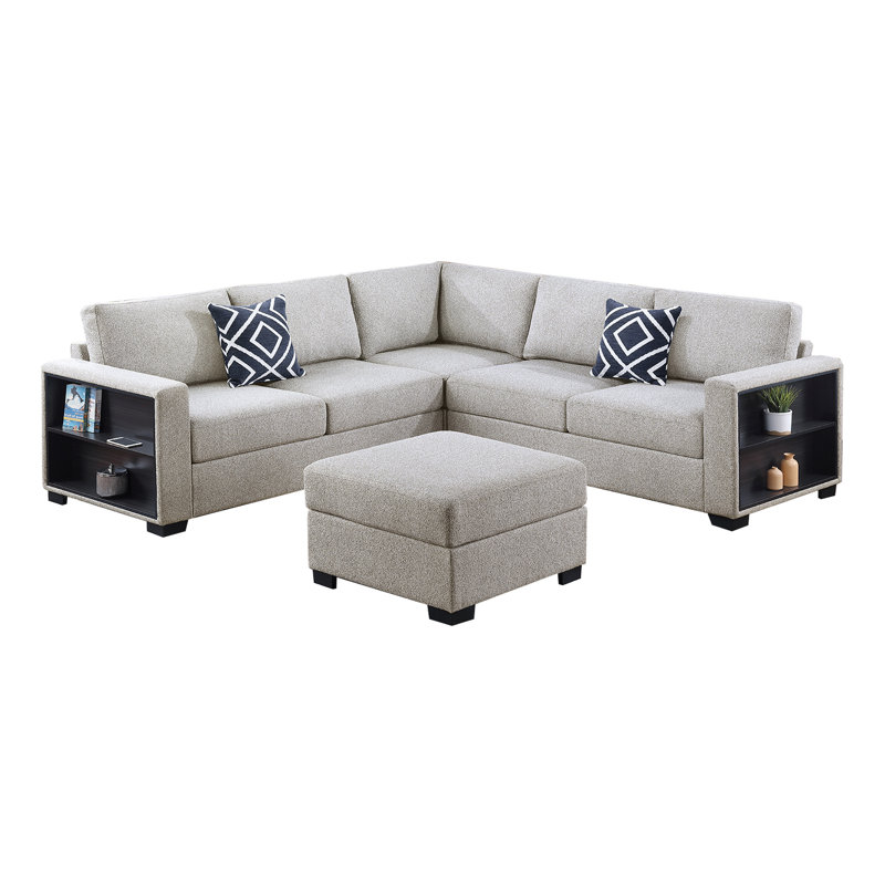 4-Piece Sectional Set W/ Ottoman, Beige Corduroy