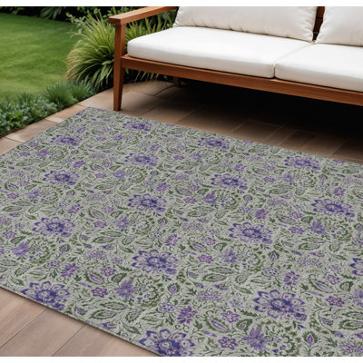 Tapis extérieur lavable floral 8 po x 10 pi vert olive et mauve