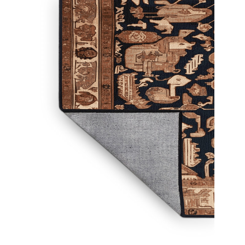 Machine Washable Persian Brown Area Rug, Round 3'