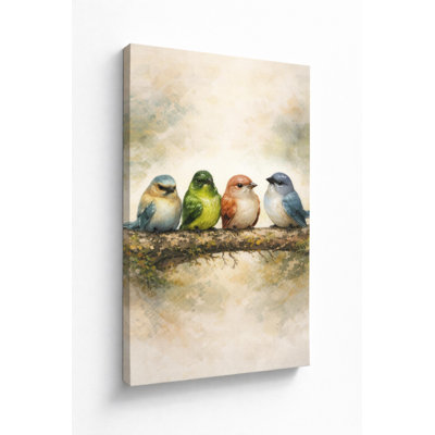 Colorful Birds on Branch Canvas Wall Art Nature Wildlife Painting Living Room Bedroom Farmhouse Decor 16x24 Inch Canvas Print - Ready to hang