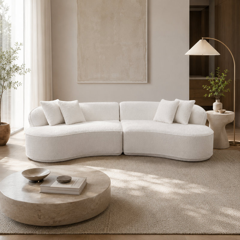 Canapé modulaire courbé de 114 po avec coussins Boucle, Blanc