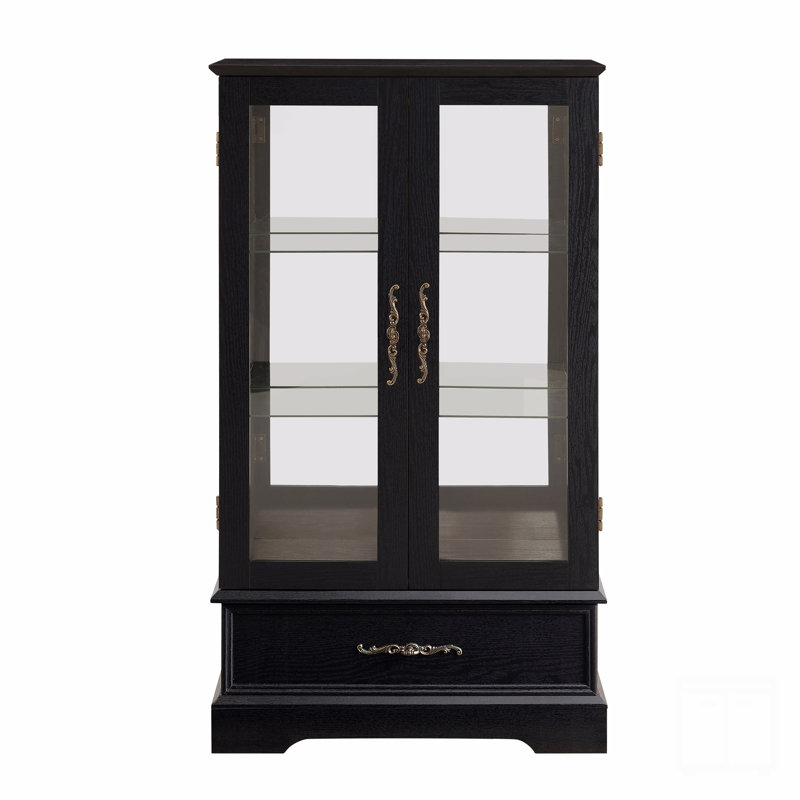 Lighted Glass Cabinet With Adjustable Shelves - Elegant 2-Door Display Cabinet