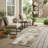 8' Runner Taupe and Ivory Floral Washable Non Skid Indoor Outdoor Runner Rug