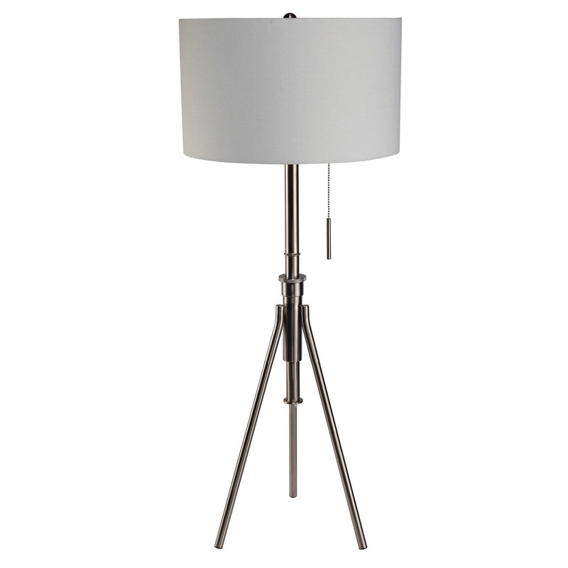 Vintage Look 1pc Floor Lamp Tripod Legs Unique High Lamp Pull Switch 57"H, Brushed Chrome, Gray