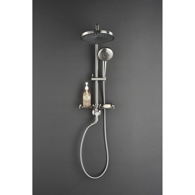 Shower Bond With 10" Rain Showerhead, 4 Hand Shower, Adjustable Slide Plug And Soap Tray In Brushed Nickel Assemblage Wedge