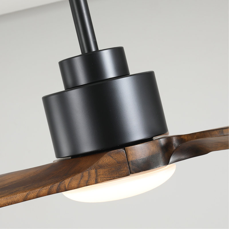 52" Ceiling Fan with Dimmable LED Light Remote Control,Quiet DC Motor 6 Speed Levels,Adjust Height( 3 PCS Rod) Reversible Ceiling Fan, for Patio Living Room, Bedroom, Office,Indoor.(Matte Black +Wood)