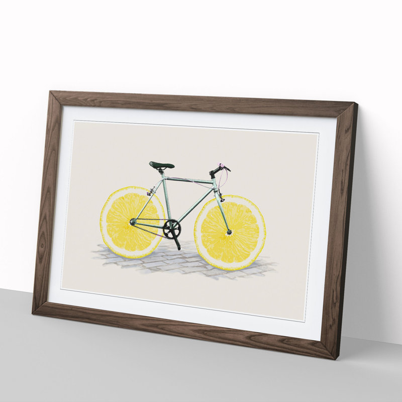Lemon Bicycle - Framed Print, 48cm H x 65cm W x 2cm D, Walnut Framed