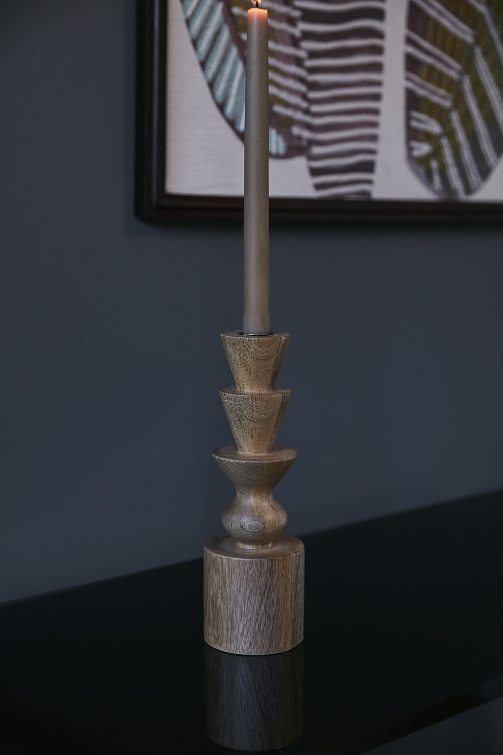Wood Candlestick Holder, 10" H x 3" W x 3" D