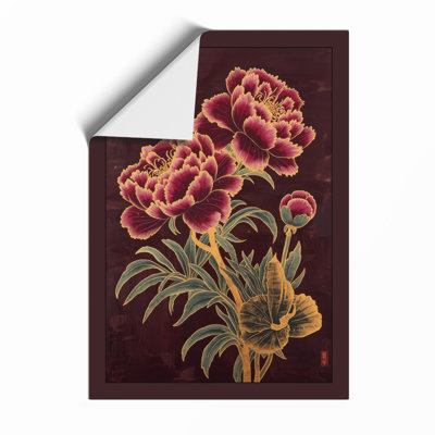 Ornate Peonies with Script Botanical - Framed Print