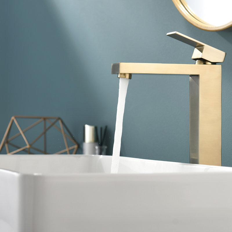 Brushed Gold Vanity Basin Faucet - Cartridge Valve And Side Spray Feature Contemporary Sink One Handle Brass Body Material