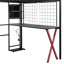 Lit mezzanine double en métal noir avec poste de jeu et de travail intégré, escalier de rangement pour garde-robe pour un divertissement confortable