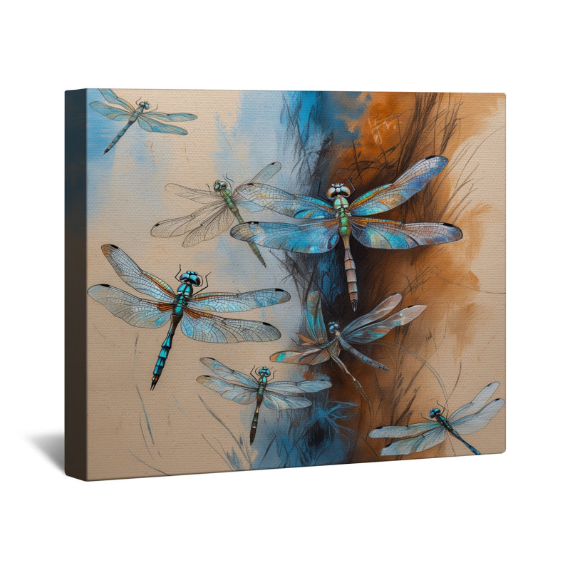 «Blue Dragonflies», toile tendue dans de nombreuses tailles, 20 x 30 pouces