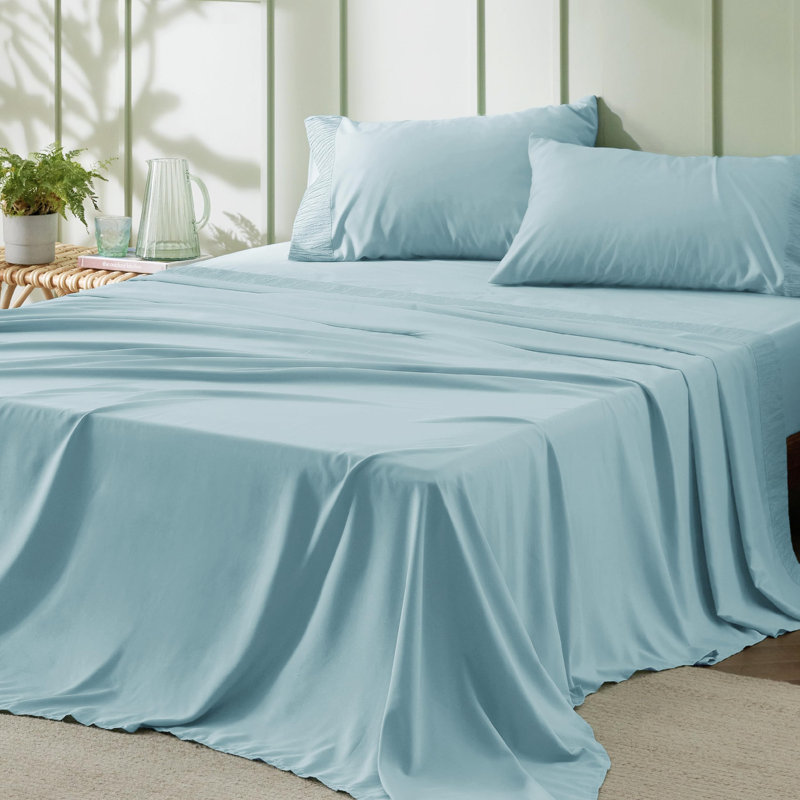 Bedsure Polyester Microfiber Sheet Set Hotel Luxury Sheets, Easy Care Cooling Bed Sheet Set 84GSM(80" x 95")GentleSoft™️