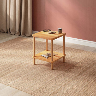Table de bout étroite Queens, table de bout carrée en bois de hêtre massif pour petits espaces