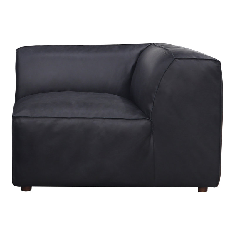 Fauteuil d'angle en cuir véritable Foley, Cuir de grain supérieur noir