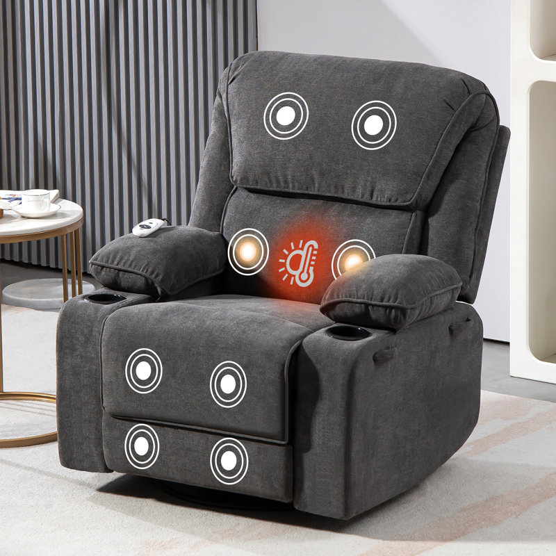 Modern Swivel and Rocking Recliner with Heating and Massage, Dark Gray