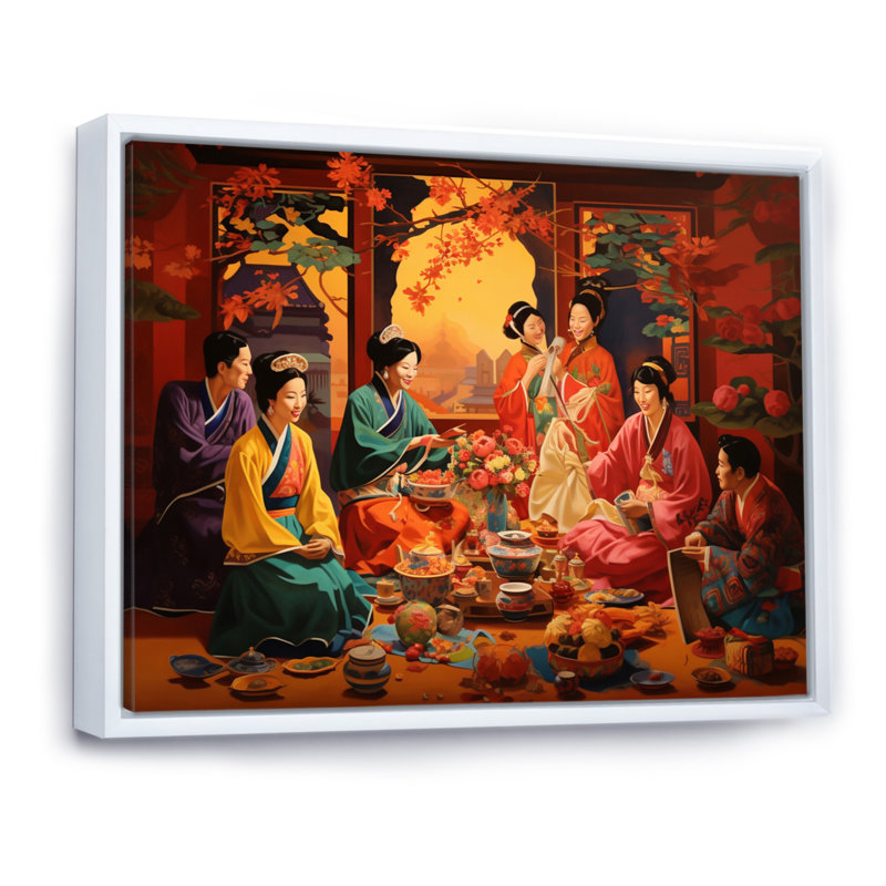 Asian Art Festive Celebration - impression, H 30 po x l 40 po x P 1,5 po, Cadre flottant blanc