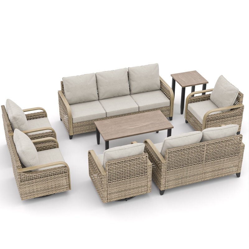 Gray Cushioned 8-Piece Wicker Outdoor Sofa Seating Group