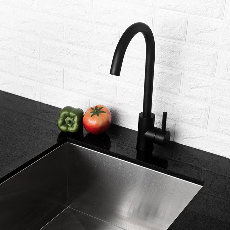 Robinet d'évier de cuisine noir mat avec une poignée - fabrication en acier inoxydable 304, bec rotatif à 360 °, rouille et corrosion, nettoyage quotidien facile, installation simple, débit maximal de 1,75 gal / min, inclus