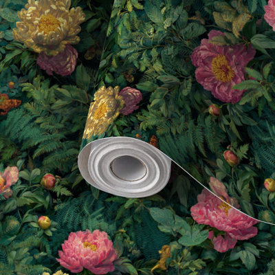 Papier peint adhésif à peler et coller Luxuriant Floral Orchids Cascading Camellias auto-adhésif et amovible 17,7 po x 118 po (45 x 300 cm)