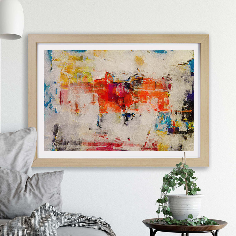 Abstract Art Painting Vol.309 by S.Johnson - Single Picture Frame Painting, 45cm H x 63cm W x 2cm D, Oak