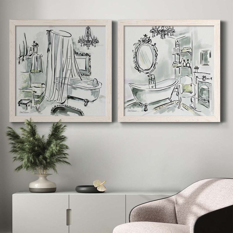 «Opulent Bath I», ensemble de 2 peintures sur toile encadrées, Cadre blanc, H 35,5 po x l 71 po x P 1,5 po