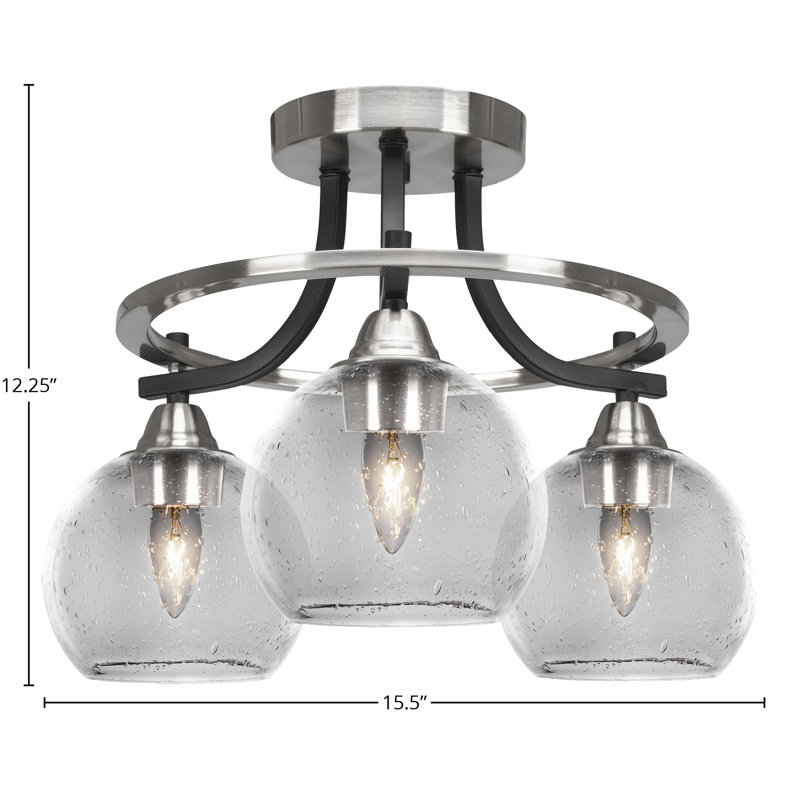 Plafonnier semi-encastré 3 lumières Gaubert Paramount en noir mat et nickel brossé avec verre transparent de 5,75 po