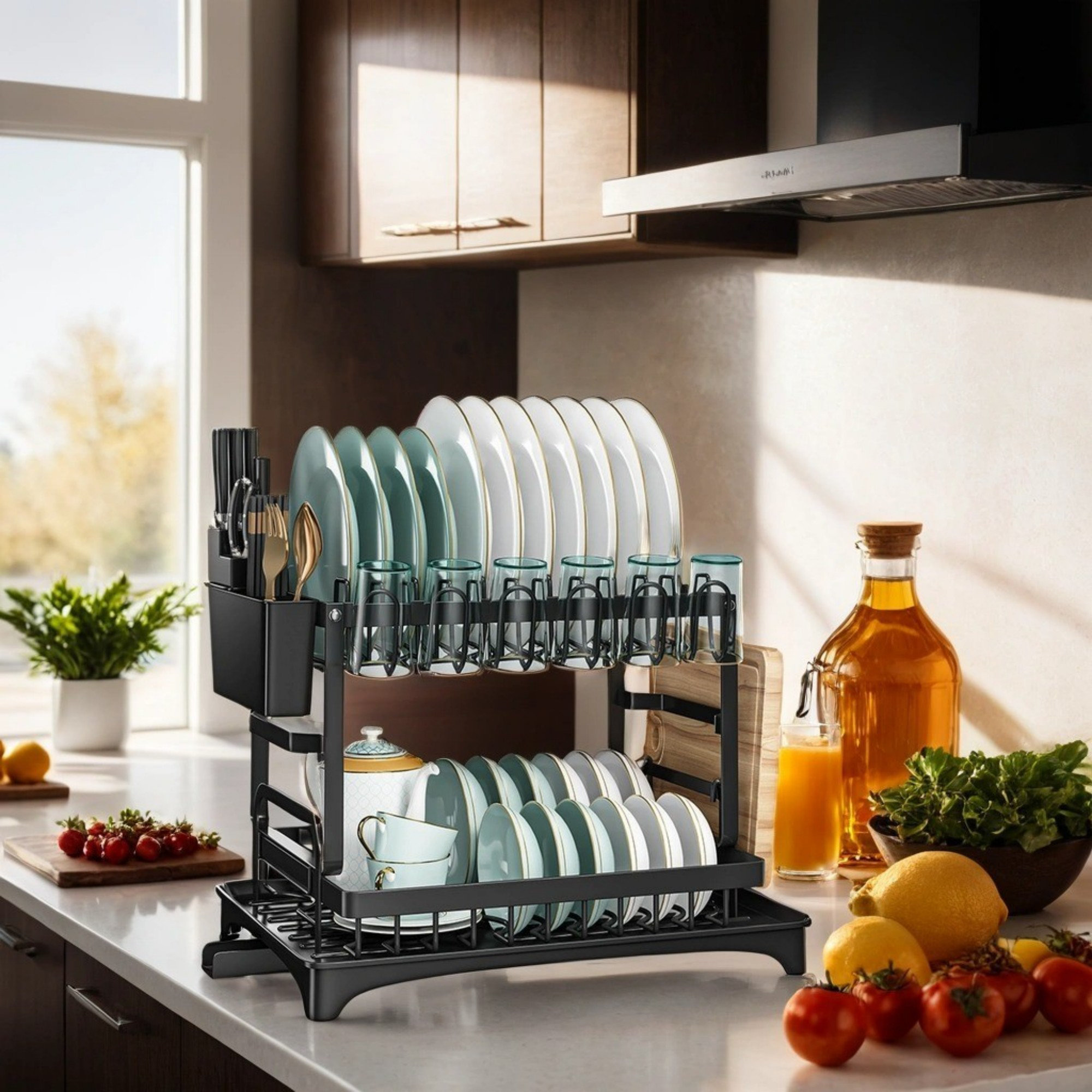 RFVT 16.8in Black Double Dish Drying Rack 1piece | Wayfair