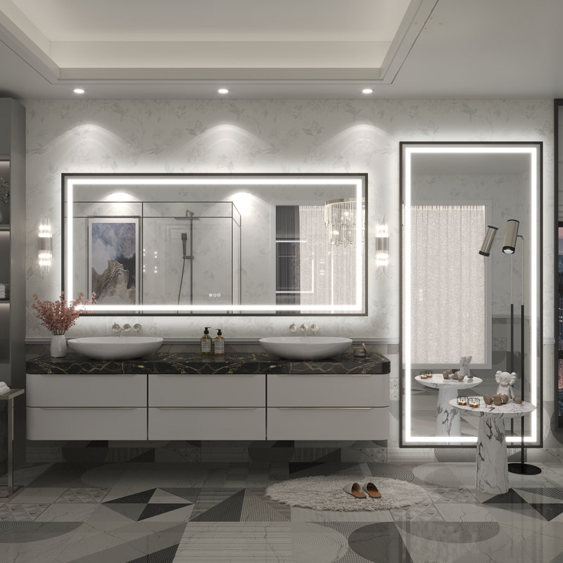 Miroir de salle de bain Molly Framelss, 77 po x 36 po, Noir