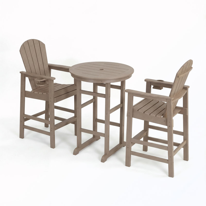 Ensemble de bar rond 3 pièces avec 2 tabourets de bar, Marron clair