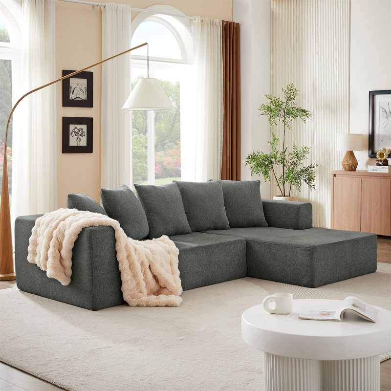 Ensemble de canapé modulaire en L Chenille, Orienté à droite, Gris chenille