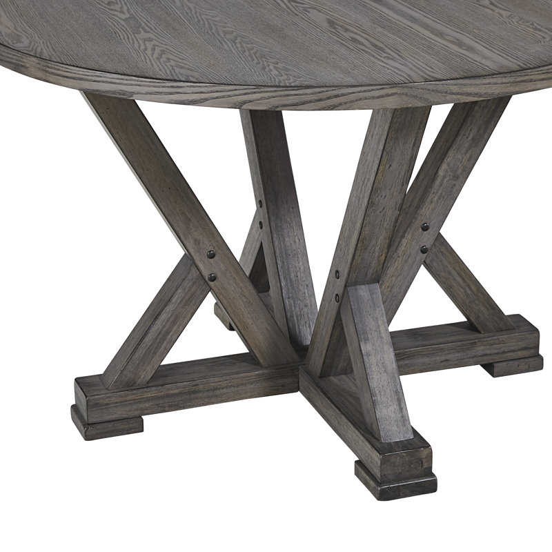 Transitional Harbor Gray Round Wood Dining Table, Seats 4