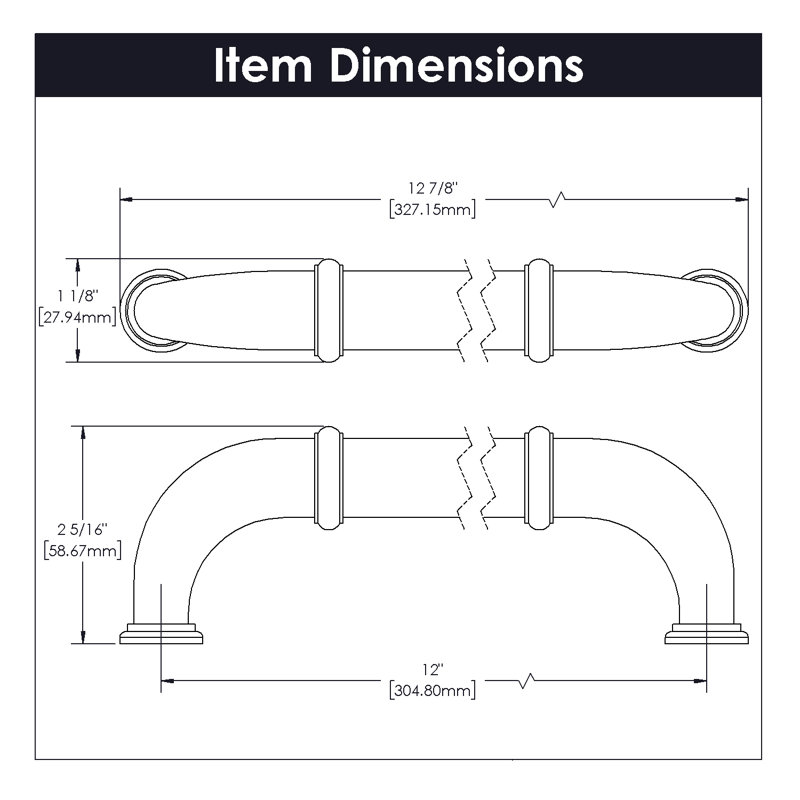 Cottage Collection Appliance Pull - 12" Centre to Centre Cabinet Pull Stainless Steel - Farmhouse Hardware for Drawers & Cabinets