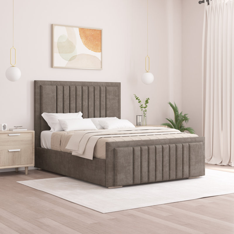 Alama Upholstered Panel Bed, Double (4'6), Mole