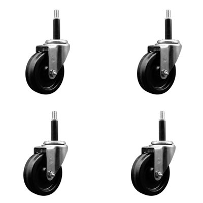 4 Inch SS Phenolic Wheel Swivel 3/4 Inch Expanding Stem Caster Set SCC