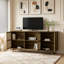  Meuble télé Mid-Century moderne en bois de pin massif sans nœuds, armoire de rangement avec porte sans poignée et tablette réglable pour le salon, la chambre à coucher et la cuisine