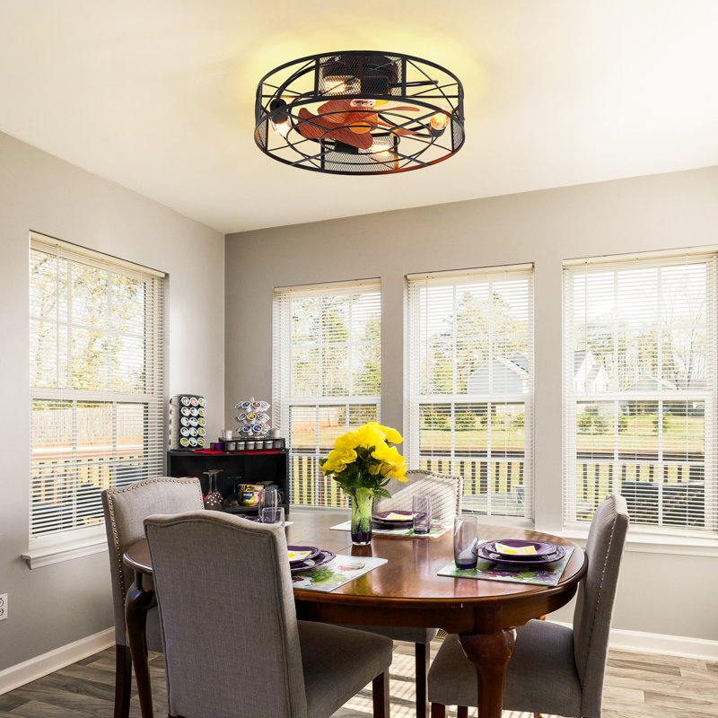4-light Farmhouse Lantern Style Ceiling Fan With Light, Remote & Dimmable,6 Speed Settings And Timer, For Bedroom, Kitchen & Living Room(Bulb Included)
