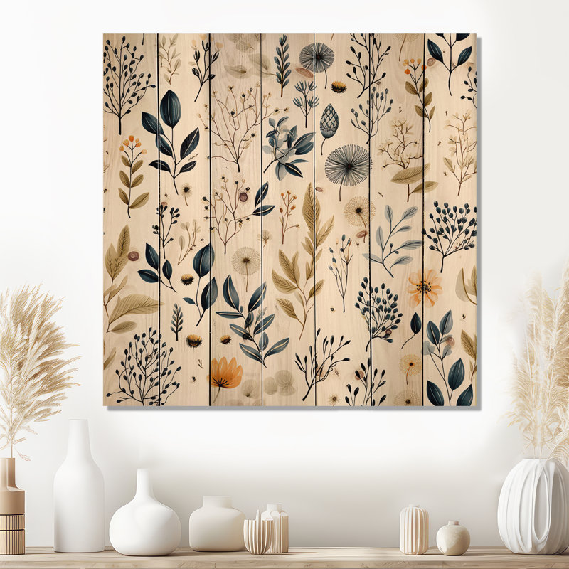Wincanton - art mural floral sur bois de pin naturel, H 15 po x l 15 po