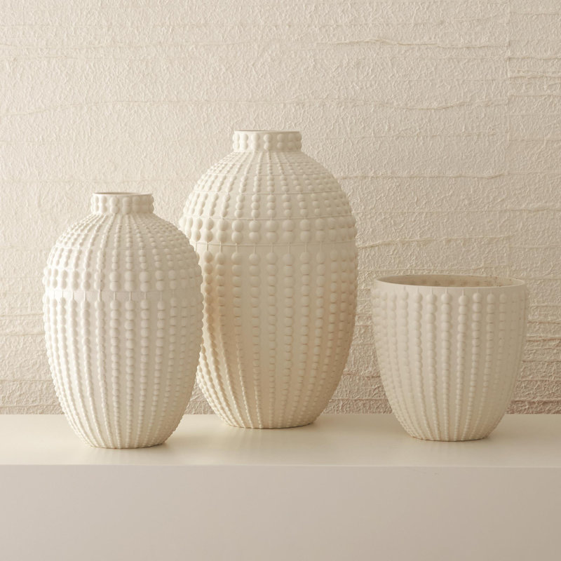 Nail Head Vase-Rustic White, 12" H x 8" W x 8" D