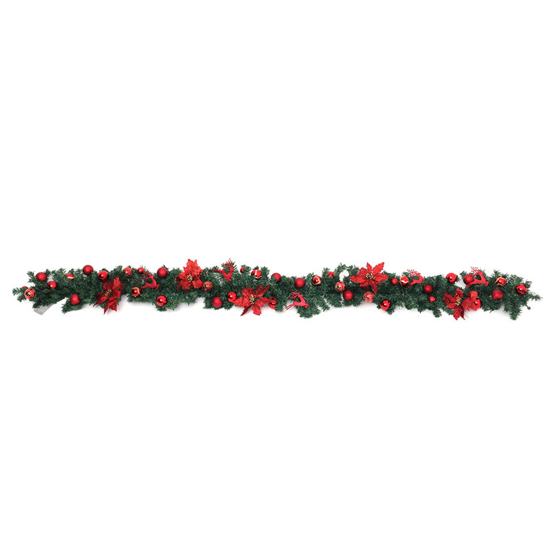 270cm Lighted Faux Poinsettia Garland with Lights
