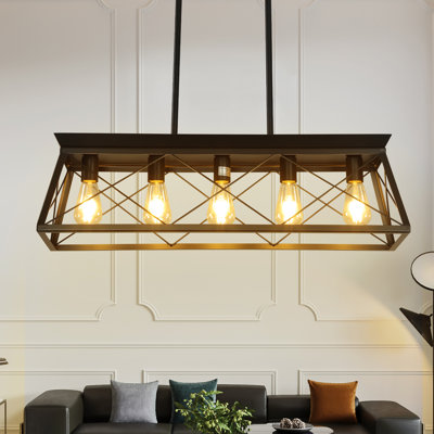 5-Light Rustic Farmhouse Chandelier Modern Rectangular Pendant Light Fixture For Dining Room And Living Room (No Bulbs Included)