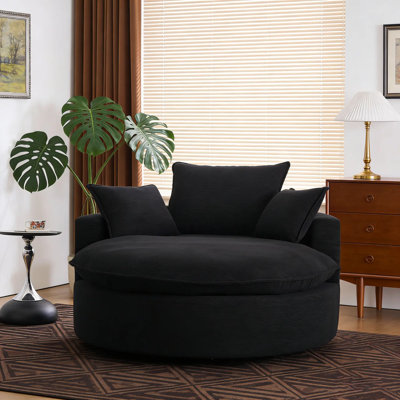 57" Corduroy Swivel Barrel Chair – 360° Rotating Oversized Accent Chair, Plush Deep Seat for Living Room, Bedroom & Small Apartment Beige by Ebern Designs