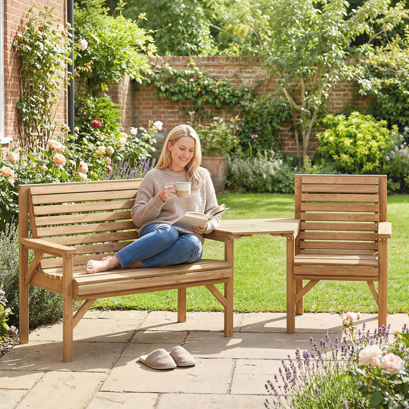 Outsunny 3 Piece Wooden Garden Furniture Set Embossed Finish, Natural Wood